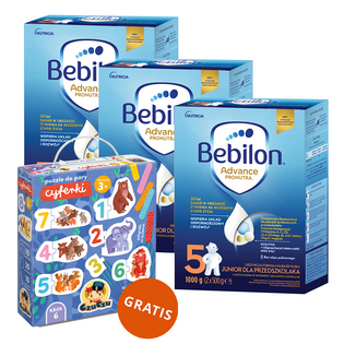 Zestaw Bebilon Advance Pronutra 5 Junior, odżywcza formuła na bazie mleka, dla przedszkolaka, 3 x 1000 g + CzuCzu Puzzle do pary Cyferki, puzzle, 48 elementów gratis - zdjęcie produktu