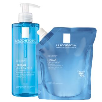 Zestaw La Roche-Posay Lipikar, delikatny żel myjący do twarzy i ciała, skóra wrażliwa, 400 ml + zapas, 400 ml - zdjęcie produktu