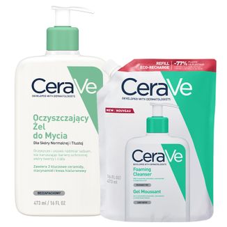 Zestaw CeraVe, oczyszczający żel do mycia z ceramidami, skóra normalna i tłusta, 473 ml + zapas, 473 ml - zdjęcie produktu