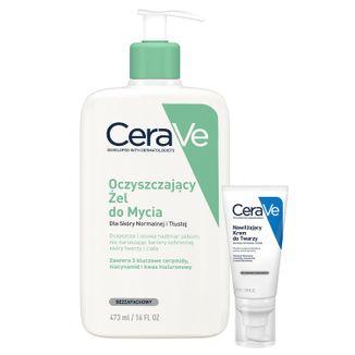 Zestaw CeraVe, oczyszczający żel do mycia z ceramidami, 473 ml + nawilżający krem z ceramidami do twarzy, 52 ml - zdjęcie produktu