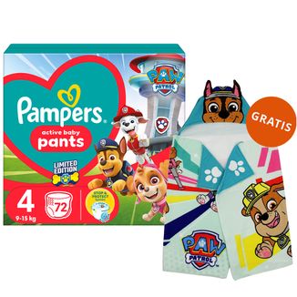 Pampers Pants, pieluchomajtki, Psi Patrol, rozmiar 4, 9-15 kg, 72 sztuki + Ręcznik-pelerynka Psi Patrol gratis - zdjęcie produktu