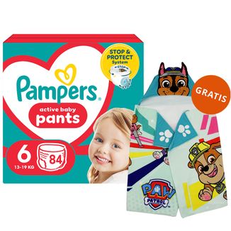 Pampers Pants, pieluchomajtki, rozmiar 6, 14-19 kg, 84 sztuki + Ręcznik-pelerynka Psi Patrol gratis - zdjęcie produktu