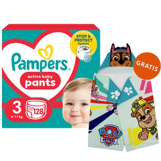 Pampers Pants, pieluchomajtki, rozmiar 3, 6-11 kg, 128 sztuk + Ręcznik-pelerynka Psi Patrol gratis - zdjęcie produktu