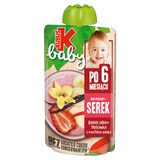 Kubuś Baby Mus + Serek, banan, jabłko, truskawka z dodatkiem wanilii, po 6 miesiącu, 100 g - miniaturka zdjęcia produktu