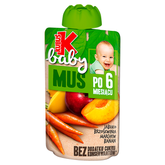 Kubuś Baby Mus, jabłko, brzoskwinia, marchew, banan, po 6 miesiącu, 100 g - zdjęcie produktu