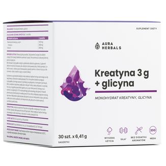 Aura Herbals Kreatyna 3 g, monohydrat + glicyna, 30 saszetek - zdjęcie produktu