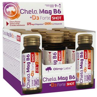 Olimp Chela-Mag B6 + D3 Forte Shot, ampułki, smak wiśniowy, 9 x 25 ml - zdjęcie produktu