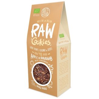 Diet-Food Raw Cookies, ciasteczka, jabłko i rabarbar z cynamonem, 100 g USZKODZONE OPAKOWANIE - zdjęcie produktu
