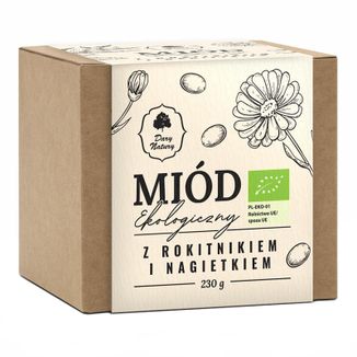 Dary Natury Miód Ekologiczny z rokitnikiem i nagietkiem, 230 g Dary Natury Miód Ekologiczny z rokitnikiem i nagietkiem, 230 g - zdjęcie produktu