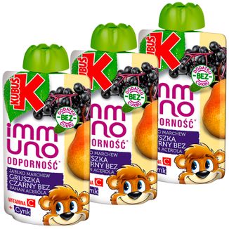 Zestaw Kubuś Immuno Odporność, mus, gruszka, czarny bez, 3 x 100 g - zdjęcie produktu
