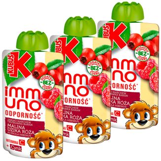 Zestaw Kubuś Immuno Odporność, mus, malina, dzika róża, 3 x 100 g - zdjęcie produktu