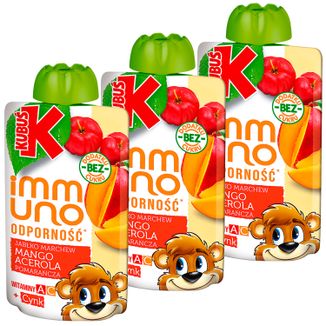 Zestaw Kubuś Immuno Odporność, mus, mango, acerola, 3 x 100 g - zdjęcie produktu