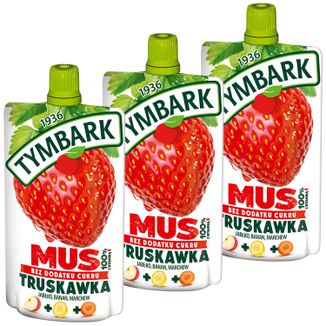 Zestaw Tymbark Mus w tubce 100%, truskawka, jabłko, banan, marchew, bez dodatku cukru, 3 x 120 g - zdjęcie produktu
