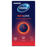 Unimil Max Love, prezerwatywy z żelem opóźniającym moment wytrysku, 12 sztuk Unimil Max Love, prezerwatywy z żelem opóźniającym moment wytrysku, 12 sztuk - miniaturka zdjęcia produktu