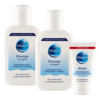 Zestaw Oilatum Formuła Zaawansowana, emulsja do kąpieli, od 1 dnia życia, 2 x 250 ml + krem, skóra sucha, bardzo sucha, skłonna do atopii i alergii, od 1 dnia życia, 150 g - zdjęcie produktu