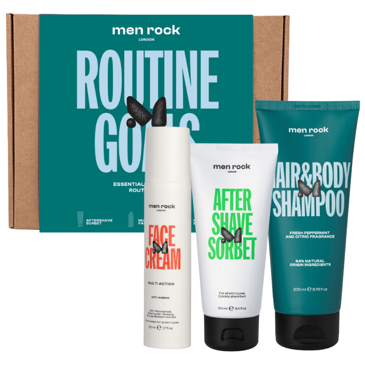 Nieznana Zestaw Men Rock Routine Goals, krem, 50 ml + sorbet, 100 ml + szampon, 200 ml
