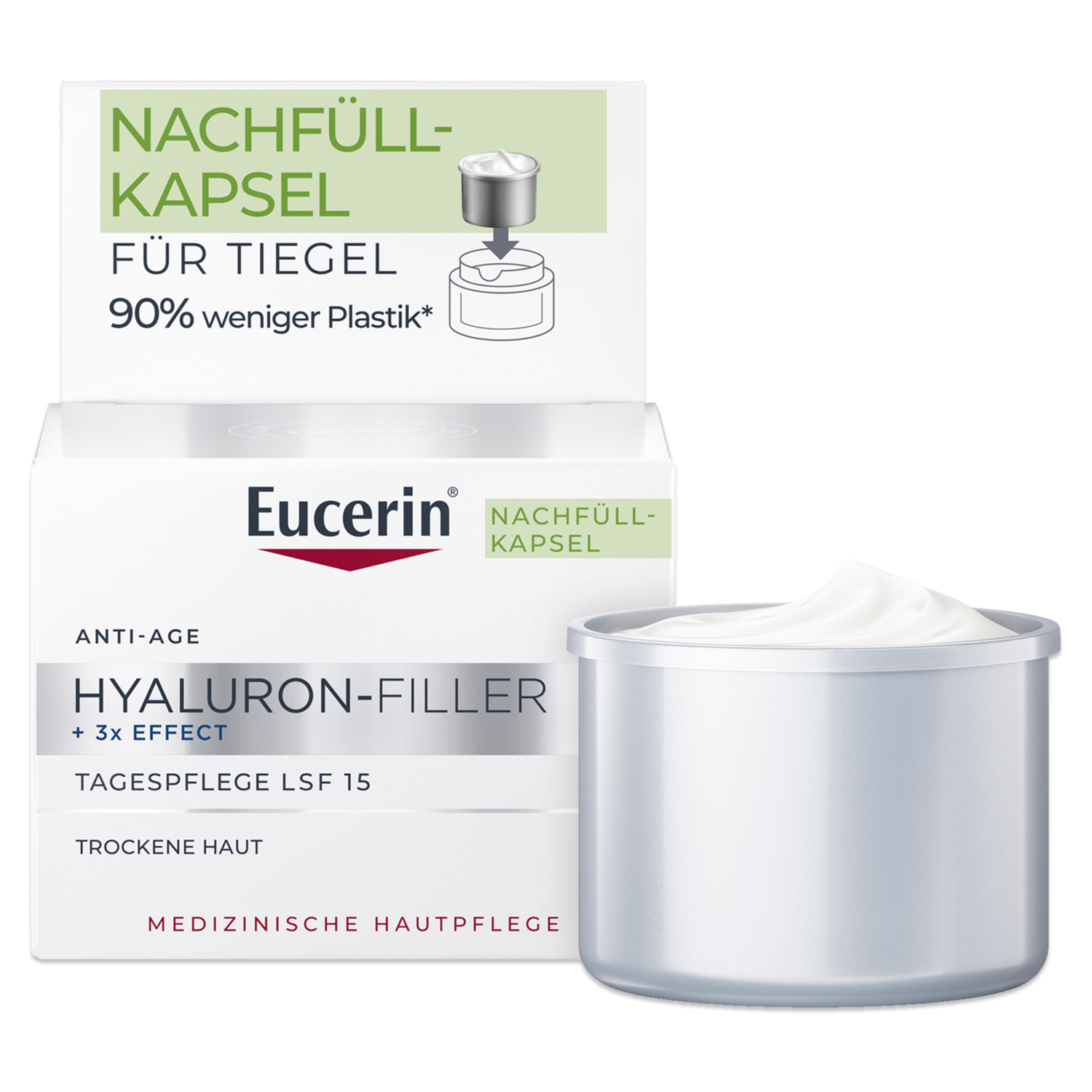 Eucerin Eucerin Hyaluron-Filler, przeciwzmarszczkowy krem do twarzy na dzień z kwasem hialuronowym, każdy rodzaj skóry, SPF 15, zapas, 50 ml