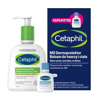 Cetaphil MD Dermoprotektor, balsam do twarzy i ciała, 236 ml + Cetaphil EM, emulsja micelarna do mycia, mini produkt, 29 ml gratis - zdjęcie produktu