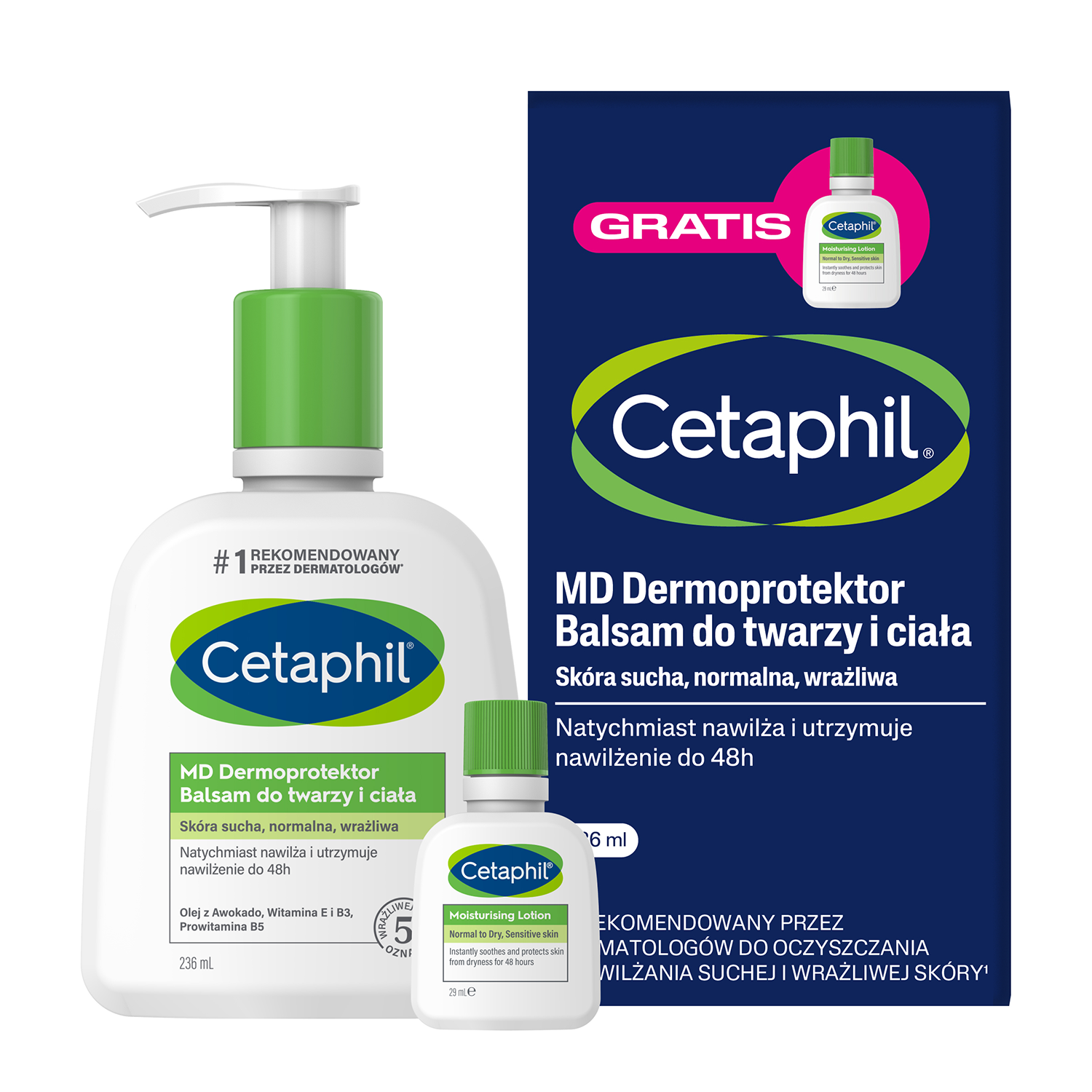 Cetaphil Cetaphil MD Dermoprotektor, balsam do twarzy i ciała, 236 ml + balsam do twarzy i ciała, mini produkt, 29 ml gratis