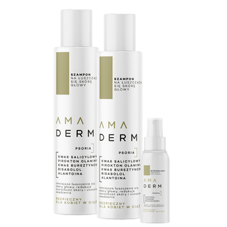 Zestaw Amaderm Psoria, wyciszająca mgiełka do ciała, 50 ml + szampon na łuszczącą się skórę głowy, 200 ml + 200 ml za 1 grosz - zdjęcie produktu