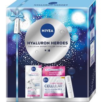 Zestaw Nivea Hyaluron Heroes, serum do twarzy, 15 ml + krem anti-age na dzień, SPF 30, 50 ml + pomadka do ust, 5,2 g Zestaw Nivea Hyaluron Heroes, serum do twarzy, 15 ml + krem anti-age na dzień, SPF 30, 50 ml + pomadka do ust, 5,2 g - zdjęcie produktu