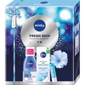 Zestaw Nivea Fresh Skin, krem na dzień, SPF 15, 50 ml + dwufazowy płyn do demakijażu oczu, 125 ml + balsam do ust, 4,8 g - zdjęcie produktu