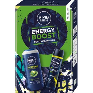 Zestaw Nivea Men Energy Boost, antyperspirant w sprayu, 150 ml + żel pod prysznic 3w1, 250 ml - zdjęcie produktu