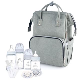 Zestaw Canpol Babies, plecak dla mamy z funkcją przypięcia do wózka, szary + Baby Royal Baby Set Boy, wyprawka dla noworodka, 1 sztuka - zdjęcie produktu