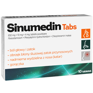 Sinumedin Tabs 650 mg + 10 mg + 4 mg, 10 tabletek USZKODZONE OPAKOWANIE Sinumedin Tabs 650 mg + 10 mg + 4 mg, 10 tabletek USZKODZONE OPAKOWANIE - zdjęcie produktu