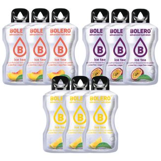 Zestaw Bolero Ice Tea Peach, napój w proszku, 3 x 8 g + Ice Tea Passion, 3 x 8 g + Ice Tea Lemon, 3 x 8 g - zdjęcie produktu