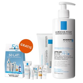Zestaw La Roche-Posay Cicaplast Baume B5+, kojący balsam regenerujący, 100 ml + Lipikar Baume AP+M, balsam do ciała, od urodzenia, 400 ml + box z mini produktami gratis - zdjęcie produktu