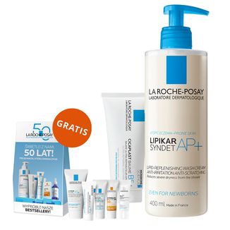 Zestaw La Roche-Posay Cicaplast Baume B5+, kojący balsam regenerujący, 100 ml + Lipikar Syndet AP+, krem myjący do ciała, od urodzenia, 400 ml + box z mini produktami gratis - zdjęcie produktu