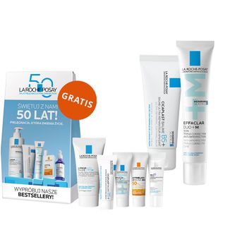 Zestaw La Roche-Posay Cicaplast Baume B5+, kojący balsam regenerujący, 40 ml + Effaclar DUO+M, nawilżający krem do cery trądzikowej, 40 ml + box z mini produktami gratis - zdjęcie produktu