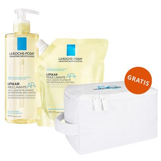 Zestaw La Roche-Posay Lipikar AP+, olejek myjący, uzupełniający poziom lipidów przeciw podrażnieniom skóry, 400 ml + refill, 400 ml + biała kosmetyczka gratis - zdjęcie produktu