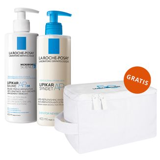 Zestaw La Roche-Posay Lipikar Baume AP+M, balsam do ciała, skóra sucha i atopowa, od urodzenia, 400 ml + krem myjący do ciała, 400 ml + biała kosmetyczka gratis - zdjęcie produktu