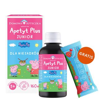 Apetyt Plus Junior Świnka Peppa, od 3 lat, 160 ml + Lizak Witaminowy Bez Cukru Świnka Peppa, smak truskawkowy, 8 g gratis - zdjęcie produktu