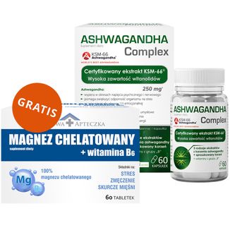 Ashwagandha Complex, 60 kapsułek + Magnez chelatowany + witamina B6, 60 tabletek gratis - zdjęcie produktu
