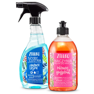 Zestaw Zielko, płyn do szyb i luster, owoce leśne, 500 ml + płyn do mycia naczyń, różowy grejpfrut, 500 ml - zdjęcie produktu