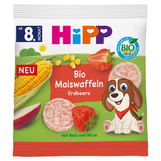 HiPP, wafelki kukurydziane, truskawkowe, BIO, od 8 miesiąca, 23 g - zdjęcie produktu