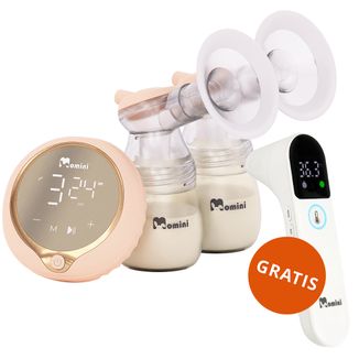 Momini MilkySilky, laktator elektroniczny, podwójny, 4-fazowy + LittleCare, termometr na podczerwień gratis - zdjęcie produktu