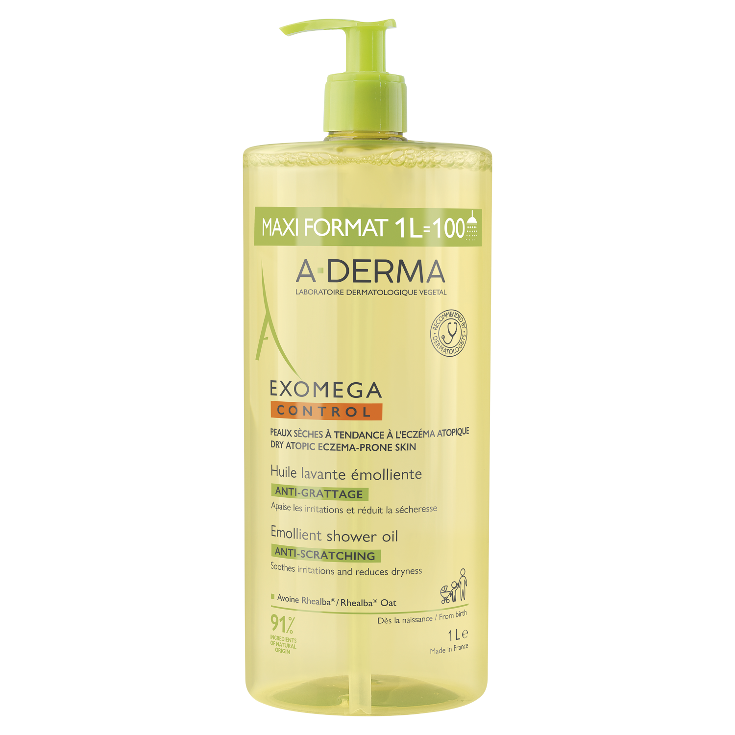 A-Derma A-Derma Exomega Control, oczyszczający olejek emolientowy pod prysznic, zapobiegający drapaniu, od urodzenia, 1 l — Inhaltsstoffe und Bewertung