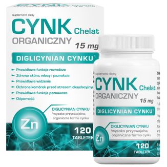 Cynk Chelat organiczny 15 mg, 120 tabletek USZKODZONE OPAKOWANIE - zdjęcie produktu