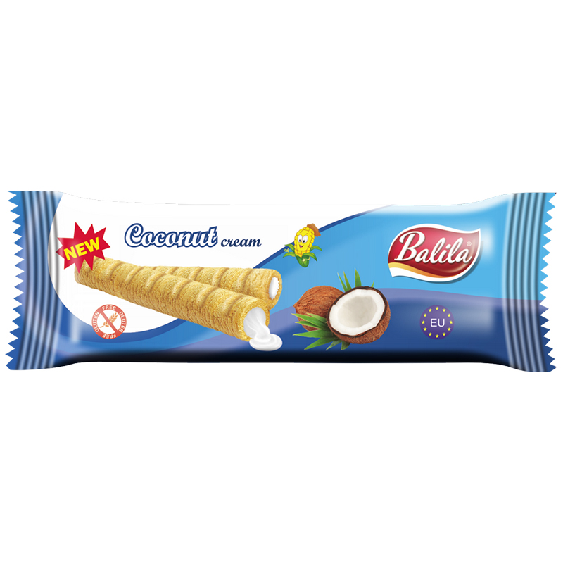 Nieznana Balila, rurki kukurydziane z kremem o smaku kokosowym, bezglutenowe, 18 g