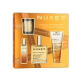 Zestaw Nuxe Huile Prodigieux, suchy olejek, 100 ml + perfumy, 15 ml + olejek pod prysznic ze złotymi drobinkami, 100 ml + świeca zapachowa, 70 g USZKODZONE OPAKOWANIE - miniaturka zdjęcia produktu