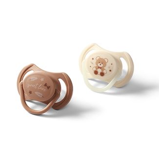 BabyOno, smoczek uspokajający, symetryczny, silikonowy, beżowy/brązowy, 0-6 miesięcy, 2 sztuki - zdjęcie produktu