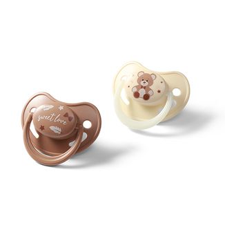 BabyOno, smoczek uspokajający, anatomiczny, silikonowy, beżowy/brązowy, 0-6 miesięcy, 2 sztuki - zdjęcie produktu