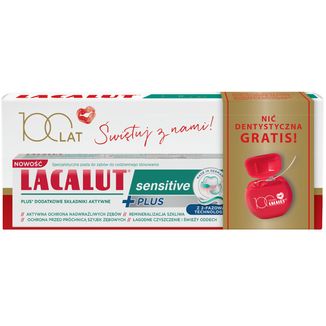 Lacalut Sensitive Plus, pasta do zębów, 75 ml + nić dentystyczna gratis USZKODZONE OPAKOWANIE - zdjęcie produktu