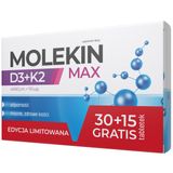 Molekin D3 + K2 Max, 30 tabletek powlekanych + 15 tabletek gratis - miniaturka zdjęcia produktu