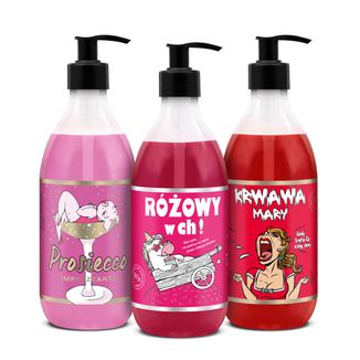 Zestaw LaQ Shots! Czyściopak Damski, żel pod prysznic, Prosiecco, 500 ml, Różowy w Ch!, 500 ml, Krwawa Mary, 500 ml - zdjęcie produktu
