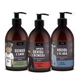 Zestaw LaQ Czyściopak męski Czarny, żel pod prysznic, Dzikus z Lasu, 500 ml + Zapach Seksu i Biznesu, 500 ml + Kozioł z Klasą, 500 ml - miniaturka zdjęcia produktu